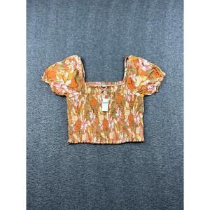 Aerie Women's Top Size XS Floral Print Smocked Cropped